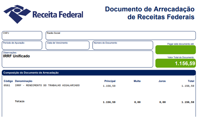 FP3055 Como é apresentado o valor de DARF unificado para empresas